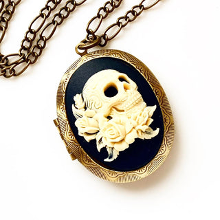 Skull Cameo Locket Pirate Costume Day of the Dead Sugar Skull-Lydia's Vintage | Handmade Custom Cosplay, Pirate Inspired Style Necklaces, Earrings, Bracelets, Brooches, Rings