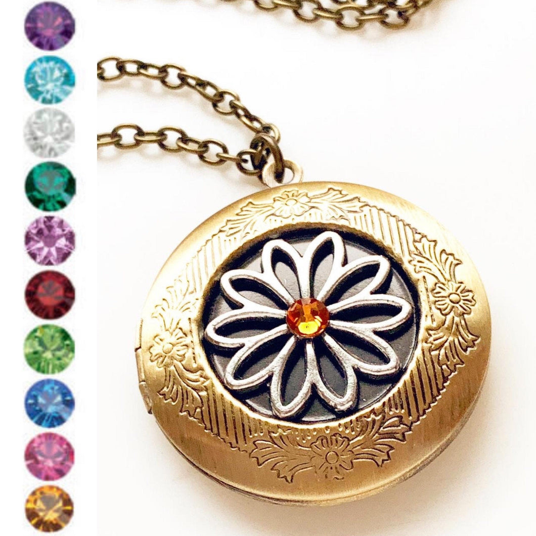 Birthstone Locket Necklace Flower Locket Birthstone Jewelry Personalized Gift for Her