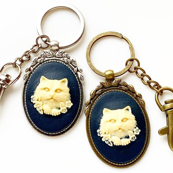 Cat Keychain Cat Lover Gifts Cat Cameo-Lydia's Vintage | Handmade Personalized Bookmarks, Keychains