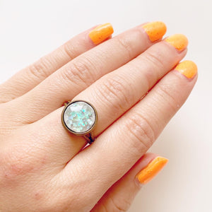 Faux Opal Ring Adjustable Ring Shimmery Pastel Jewelry-Lydia's Vintage | Handmade Personalized Vintage Style Rings, Earrings, Bracelets, Brooches, Necklaces, Lockets