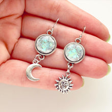 Load image into Gallery viewer, Sun and Moon Earrings Mismatched Earrings Celestial Gift for Her-Lydia&#39;s Vintage | Handmade Personalized Vintage Style Earrings and Ear Cuffs