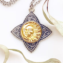 Load image into Gallery viewer, Sun and Moon Necklace Sun Pendant Gold and Silver Celestial Jewelry-Lydia&#39;s Vintage | Handmade Personalized Vintage Style Necklaces, Lockets, Earrings, Bracelets, Brooches, Rings