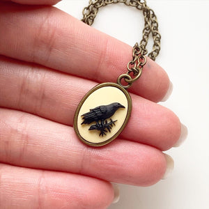 Raven Cameo Necklace Crow Jewelry Edgar Allan Poe Gift-Lydia's Vintage | Handmade Personalized Vintage Style Necklaces, Lockets, Earrings, Bracelets, Brooches, Rings