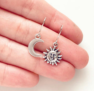 Mismatched Sun and Moon Earrings Celestial Earrings-Lydia's Vintage | Handmade Personalized Vintage Style Earrings and Ear Cuffs