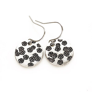 Simple Floral Disk Earrings Silver Flower Earrings