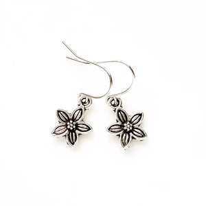 Flower Earrings Dangly Silver Earrings-Lydia's Vintage | Handmade Personalized Vintage Style Earrings and Ear Cuffs