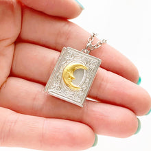 Load image into Gallery viewer, Moon Book Locket Necklace Book Lover Gift Photo Locket