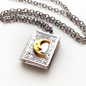 Moon Book Locket Necklace Book Lover Gift Photo Locket