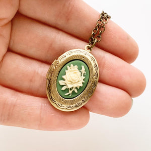 Rose Cameo Locket Necklace Classic Rose Locket Gift for Her