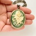 Lily of the Valley Cameo Locket Large Floral Locket-Lydia's Vintage | Handmade Personalized Vintage Style Necklaces, Lockets, Earrings, Bracelets, Brooches, Rings