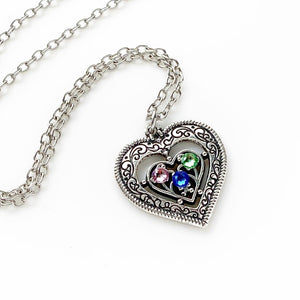 Heart Birthstone Necklace Mothers Day Gift for Moms-Lydia's Vintage | Handmade Personalized Vintage Style Necklaces, Lockets, Earrings, Bracelets, Brooches, Rings