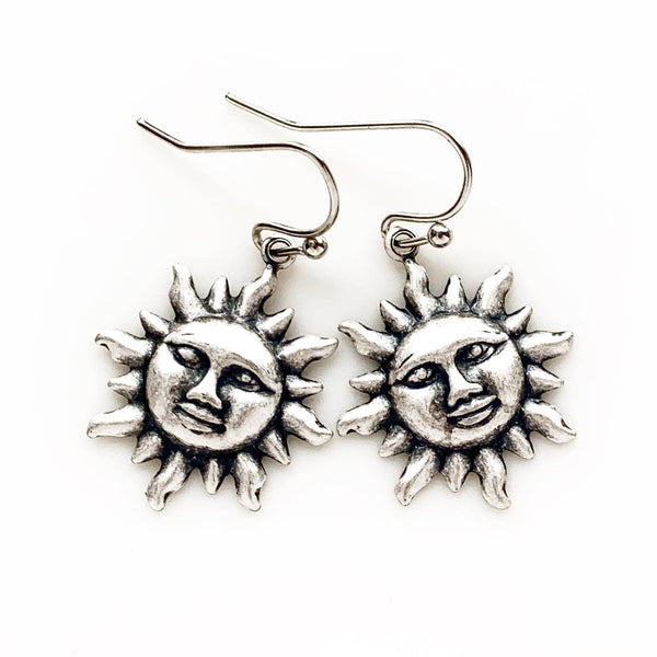 Sun Earrings Silver Sun Celestial Earrings-Lydia's Vintage | Handmade Personalized Vintage Style Earrings and Ear Cuffs