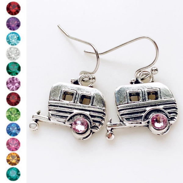 Camper Earrings Birthstone Travel Trailer Vintage Camper Lover Gift-Lydia's Vintage | Handmade Personalized Vintage Style Earrings and Ear Cuffs