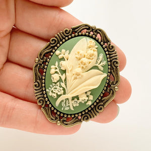 Lily of the Valley Cameo Brooch Flower Jewelry-Lydia's Vintage | Handmade Vintage Style Jewelry, Brooches, Pins, Necklaces, Bracelets