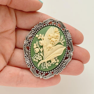Lily of the Valley Cameo Brooch Floral Jewelry-Lydia's Vintage | Handmade Vintage Style Jewelry, Brooches, Pins, Necklaces, Bracelets