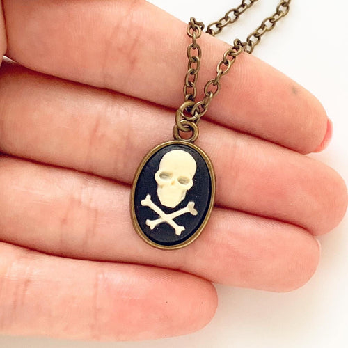 Skull and Crossbones Necklace Pirate Necklace Jolly Roger Skull Pendant Cameo