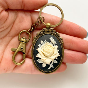 Rose Cameo Keychain Gifts for Her Bag Clip Romantic Keychain-Lydia's Vintage | Handmade Personalized Bookmarks, Keychains