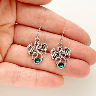 Dragon Birthstone Earrings Dragon Jewelry Personalized Dragon Lover Gifts-Lydia's Vintage | Handmade Personalized Vintage Style Earrings and Ear Cuffs