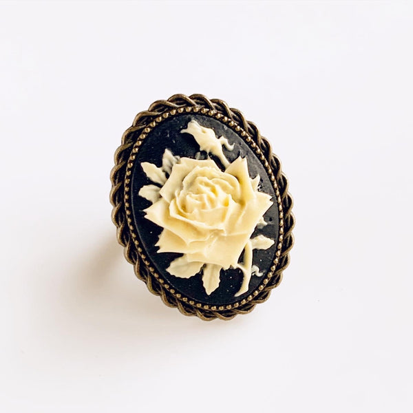 Cameo Ring Rose Cameo Flower Ring-Lydia's Vintage | Handmade Personalized Vintage Style Rings, Earrings, Bracelets, Brooches, Necklaces, Lockets
