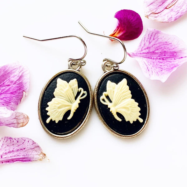 Butterfly Earrings Butterfly Cameo Jewelry-Lydia's Vintage | Handmade Personalized Vintage Style Earrings and Ear Cuffs