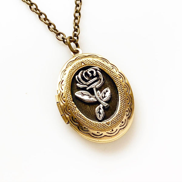 Locket Necklace Rose Locket Gift for Her Gifts for Women-Lydia's Vintage | Handmade Personalized Vintage Style Necklaces, Lockets, Earrings, Bracelets, Brooches, Rings