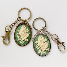Load image into Gallery viewer, Lily of the Valley Keychain Cameo Key Chain Floral Accessories