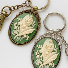Load image into Gallery viewer, Lily of the Valley Keychain Cameo Key Chain Floral Accessories-Lydia&#39;s Vintage | Handmade Personalized Bookmarks, Keychains