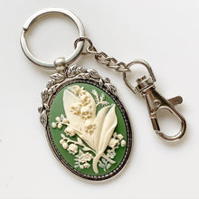 Load image into Gallery viewer, Lily of the Valley Keychain Cameo Key Chain Floral Accessories