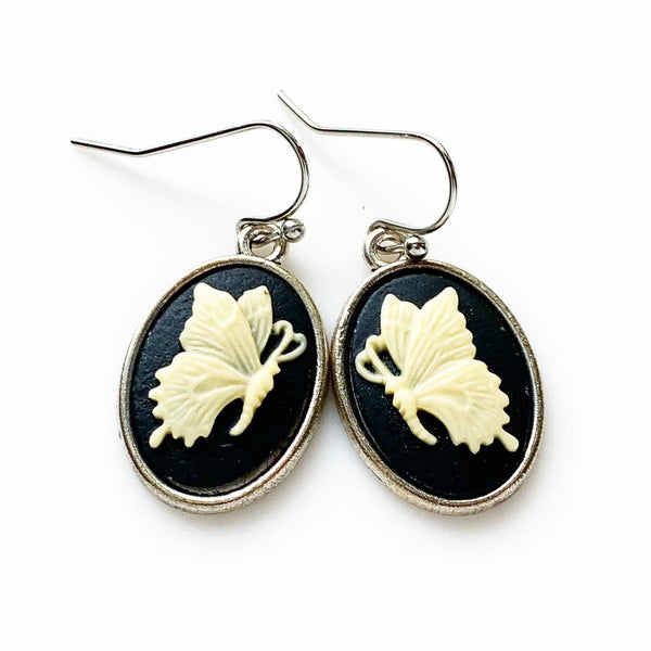 Butterfly Earrings Butterfly Cameo Jewelry-Lydia's Vintage | Handmade Personalized Vintage Style Earrings and Ear Cuffs