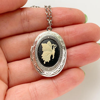 Butterfly Cameo Locket Necklace Butterfly Necklace Cameo Jewelry-Lydia's Vintage | Handmade Personalized Vintage Style Necklaces, Lockets, Earrings, Bracelets, Brooches, Rings