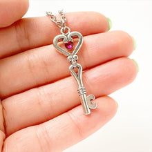 Load image into Gallery viewer, Birthstone Necklace Skeleton Key Necklace Personalized Heart Key Gift for Her
