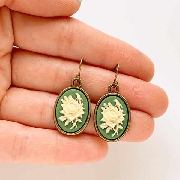 Rose Cameo Earrings Rose Jewelry Gift for Women-Lydia's Vintage | Handmade Personalized Vintage Style Earrings and Ear Cuffs