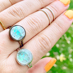 Faux Opal Ring Adjustable Ring Shimmery Pastel Jewelry-Lydia's Vintage | Handmade Personalized Vintage Style Rings, Earrings, Bracelets, Brooches, Necklaces, Lockets