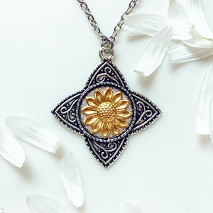 Sunflower Necklace Two Tone Silver Sunflower Pendant
