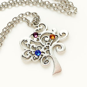 Family Tree Necklace Tree of Life Birthstone Necklace Gift for Mom for Her Pick 3+ Birthstones-Lydia's Vintage | Handmade Personalized Vintage Style Necklaces, Lockets, Earrings, Bracelets, Brooches, Rings