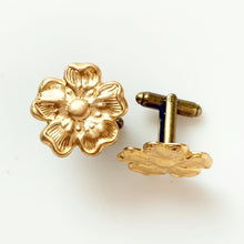 Load image into Gallery viewer, Magnolia Cufflinks Tie Tack Set Rustic Wedding Dogwood Flower Tie Bar-Lydia&#39;s Vintage | Handmade Personalized Cufflinks and Tie Tacks