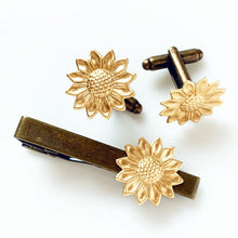 Load image into Gallery viewer, Sunflower Cufflinks Tie Clip Set Fall Autumn Wedding