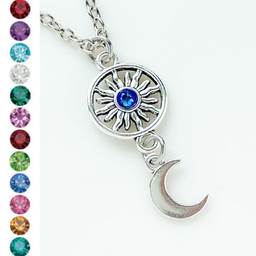 Celestial Birthstone Necklace Sun and Moon Necklace Gift for Women