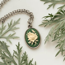 Load image into Gallery viewer, Rose Cameo Necklace Green Irish Rose Pendant Gifts for Her-Lydia&#39;s Vintage | Handmade Personalized Vintage Style Necklaces, Lockets, Earrings, Bracelets, Brooches, Rings