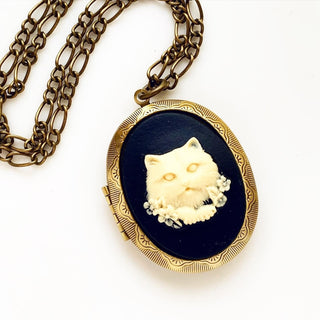 Cat Locket Necklace Memoriam Cat Gifts Cat Cameo-Lydia's Vintage | Handmade Personalized Vintage Style Necklaces, Lockets, Earrings, Bracelets, Brooches, Rings