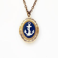 Load image into Gallery viewer, Anchor Locket Necklace Anchor Cameo Navy Locket Pendant
