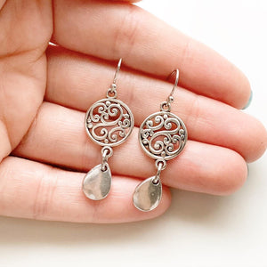 Silver Earrings Filigree Teardrop Earrings Gifts for Her