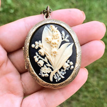 Load image into Gallery viewer, Lily of the Valley Locket Necklace Floral Cameo Locket-Lydia&#39;s Vintage | Handmade Personalized Vintage Style Necklaces, Lockets, Earrings, Bracelets, Brooches, Rings