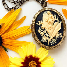 Load image into Gallery viewer, Lily of the Valley Locket Necklace Floral Cameo Locket-Lydia&#39;s Vintage | Handmade Personalized Vintage Style Necklaces, Lockets, Earrings, Bracelets, Brooches, Rings