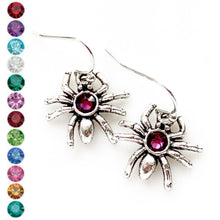 Load image into Gallery viewer, Spider Earrings Birthstone Earrings Halloween Gothic Spider Jewelry