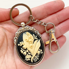 Load image into Gallery viewer, Lily of the Valley Keychain Cameo Keychain Floral Accessories-Lydia&#39;s Vintage | Handmade Personalized Bookmarks, Keychains