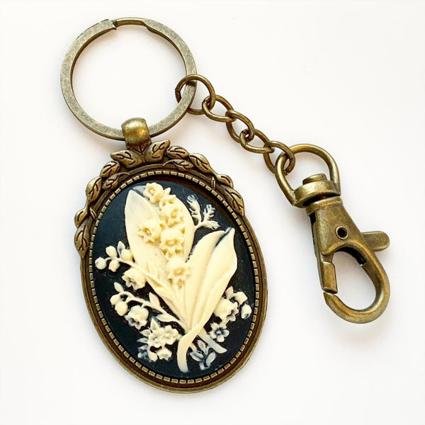 Lily of the Valley Keychain Cameo Keychain Floral Accessories-Lydia's Vintage | Handmade Personalized Bookmarks, Keychains