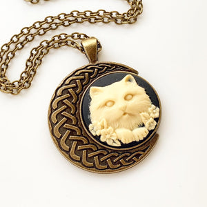 Celtic Cat Necklace Cat Cameo Celtic Moon Necklace