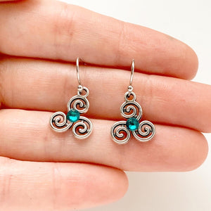 Triskelion Earrings Birthstone Earrings Celtic Jewelry-Lydia's Vintage | Handmade Personalized Vintage Style Earrings and Ear Cuffs