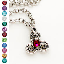 Load image into Gallery viewer, Celtic Birthstone Necklace Triskelion Necklace Birthstone Jewelry-Lydia&#39;s Vintage | Handmade Personalized Vintage Style Necklaces, Lockets, Earrings, Bracelets, Brooches, Rings